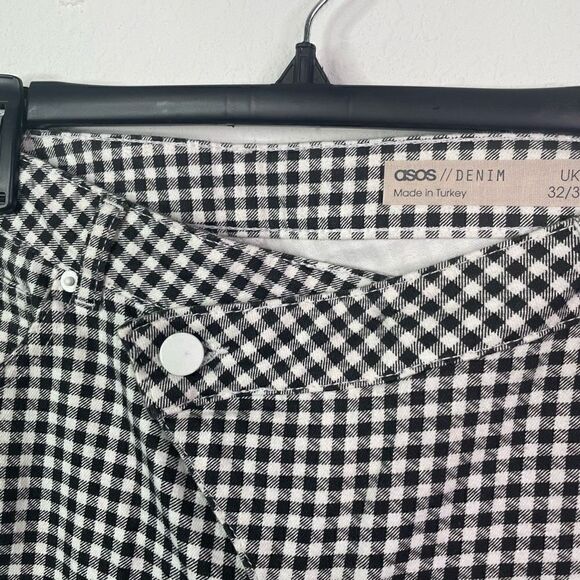 ASOS Denim Women’s Black White Gingham Crossover Front Pants 32/32 - Picture 3 of 7